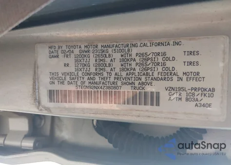 2004 Toyota Tacoma Prerunner V6 из США, поврежденный, VIN 5TEGN92NX4Z380807